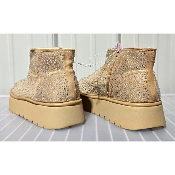 Wild Fable Women's Size 6 Missy Beige Bling Sequin Covered Platform Booties - Picture 3 of 7